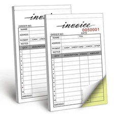 Invoice Receipt Book, 3.4x5.5 Handheld 2-Part Carbonless Sales Invoice Book, ...