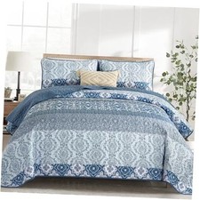 Boho Quilt Set Size, 3 Pieces Boho Striped Bedspread Coverlet Queen Navy Blue
