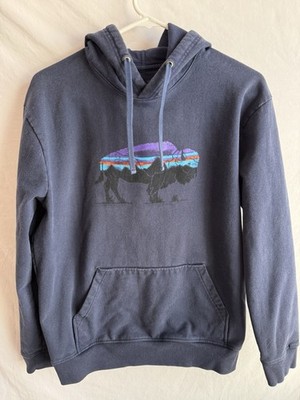 Patagonia Fitz Roy Bison Uprisal Hoodie Sweatshirt Mens M Blue Fleece Pullover