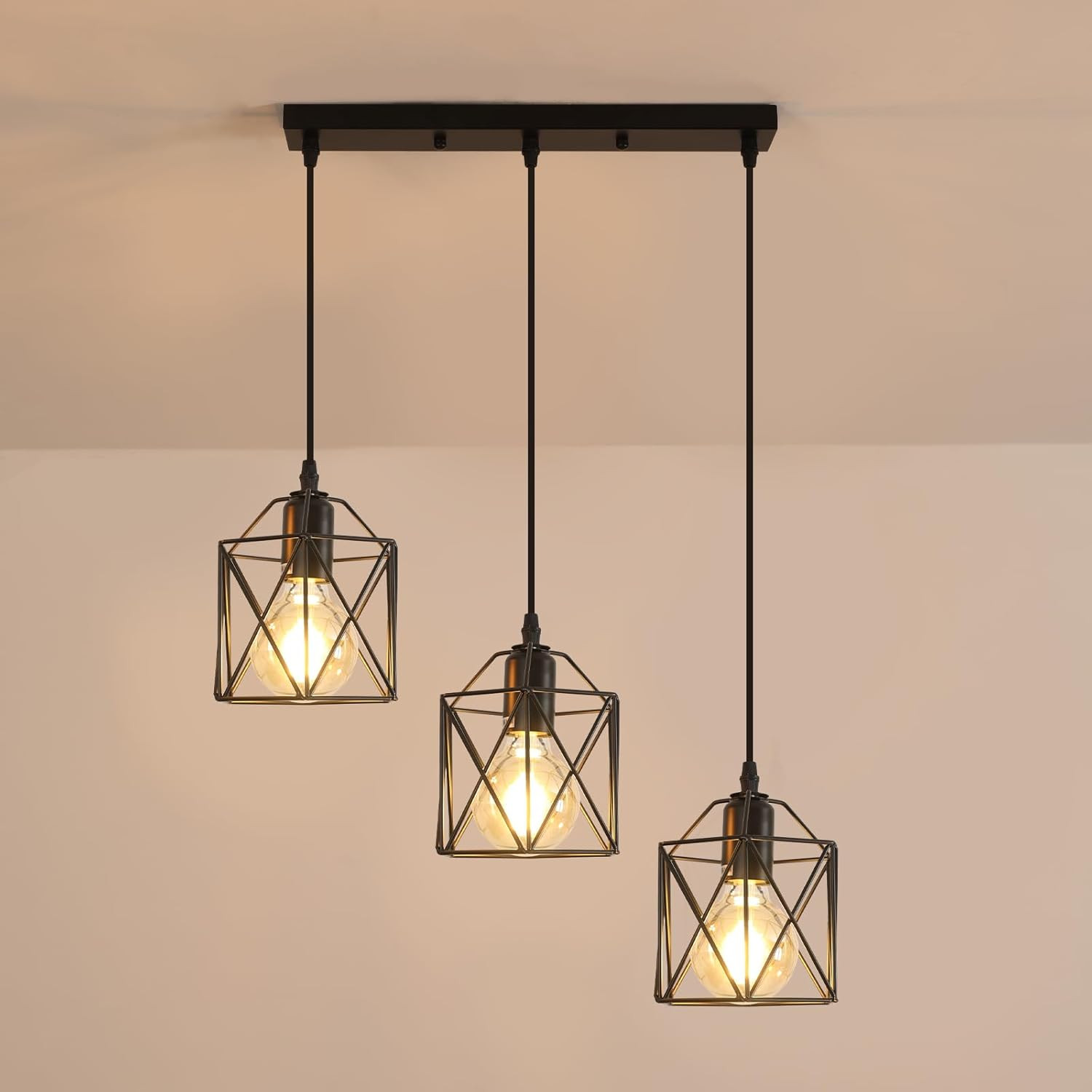 Lampadario Geometrico 3 Luci Vintage Plafoniera Industriale Regolabile
