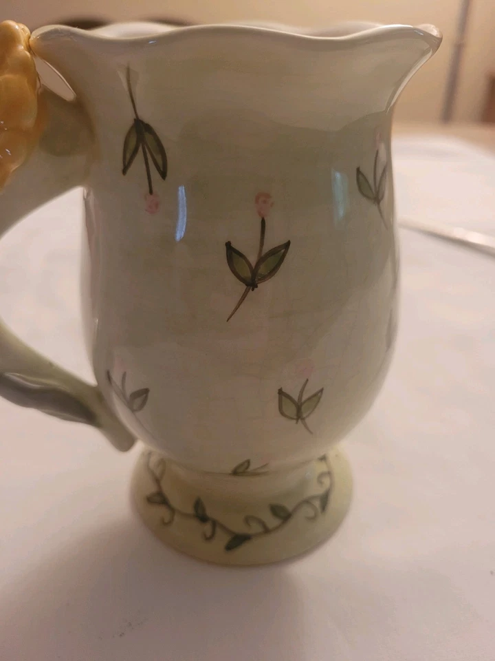 Taza de café vintage de cerámica decorativa con motivo de girasol pintada a mano EXCELENTE Foto 3 de 4