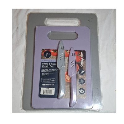 Core Kitchen 6pc Cutting Board & Knife Set Gray Purple Non Slip Reversible