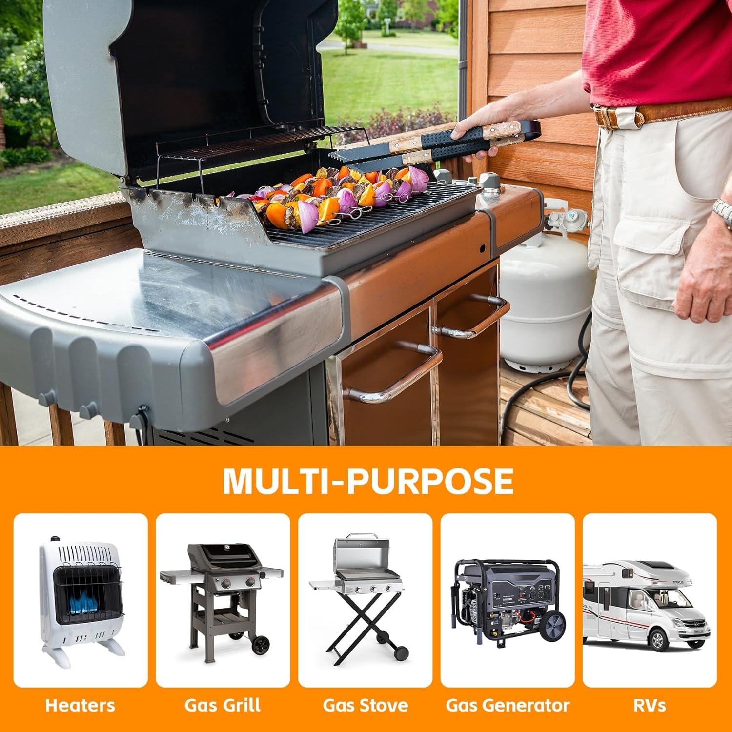 20FT 2 Stage Propane Regulator with Hose for RV, Generator, Gas Grill, Heater an