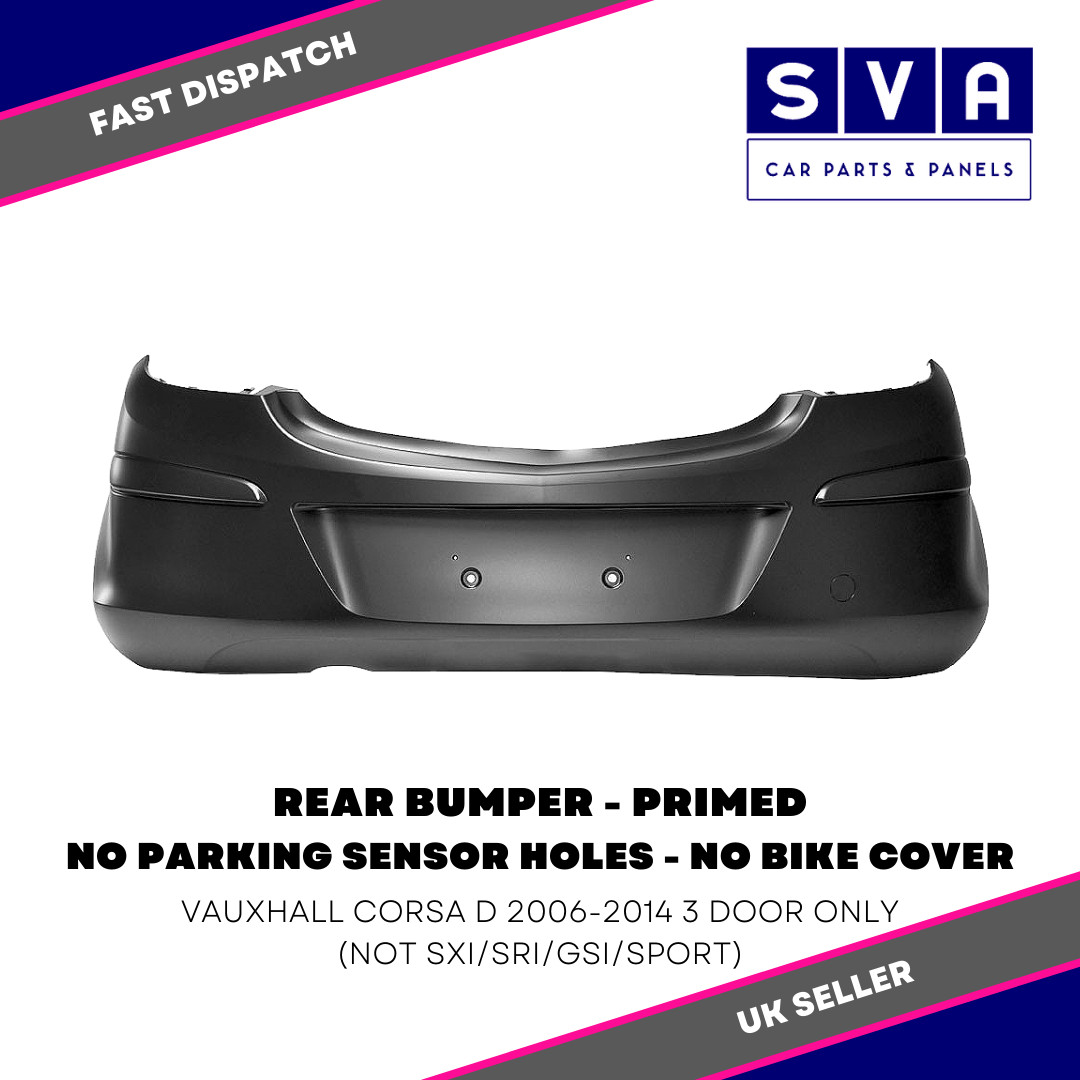 Rear Bumper - Primed - For Vauxhall Corsa D 2006-2014 3Dr - Insurance Approved