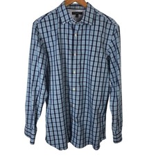 Banana Republic Non-Iron Slim Fit L Blue Plaid Long Sleeve Button Up Shirt