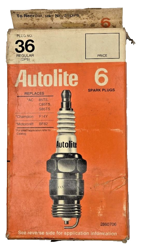Autolite spark plugs No. 36 standard tip NOS 6 pack copper core vintage
