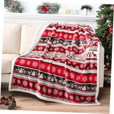 Red  White 50x60 Inch Sherpa Throw Blanket - Red  White - Holiday Reindeer