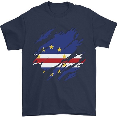 Torn Kap Verde Flagge Verdean Tag Fußball Herren T-Shirt 100% Baumwolle