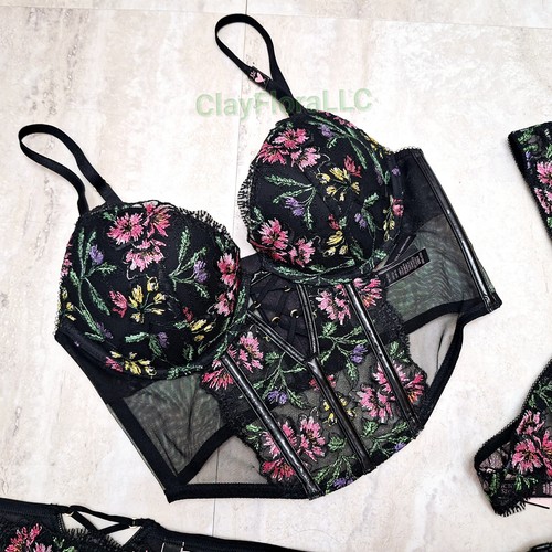 Victoria's Secre Embroidered push up corset embroidery bra set crotchless panty - Picture 16 of 40