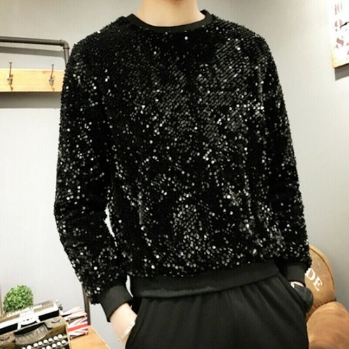 Mens Sequin Long Sleeve Sweatshirt T 
