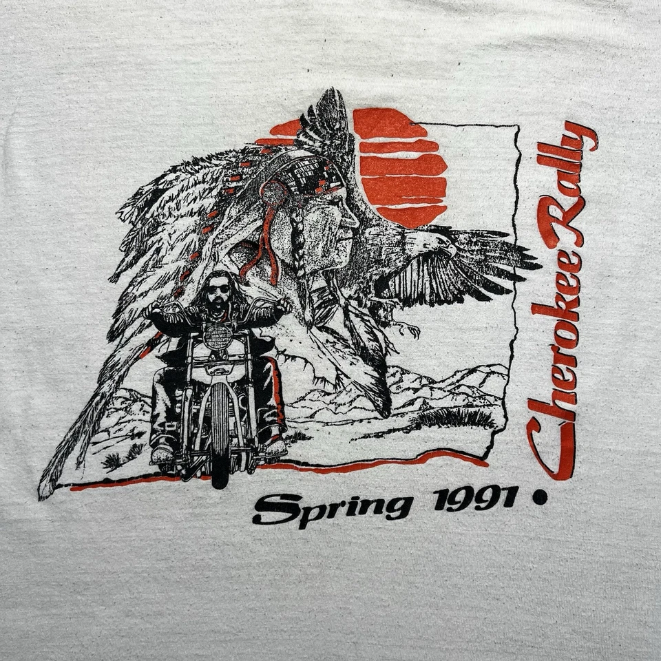 Винтажная футболка 1991 Cherokee Rally Bobs Precision Cycle Motorcycle Art размер большой - Изображение 2 из 4