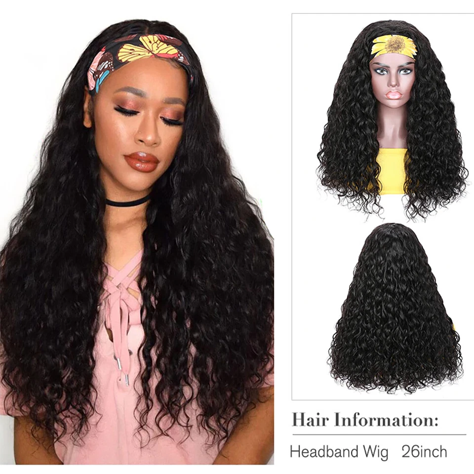 Diadema Peluca Onda Profunda/Recta/Onda Onda Natural Negro 100 Cabello Virgen Humano  Foto 3 de 4