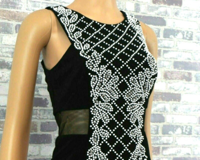 XSCAPE SEXY DAMEN ABEND FEST PARTY KLEID PERLEN SCHWARZ WEISS 36 NEU 