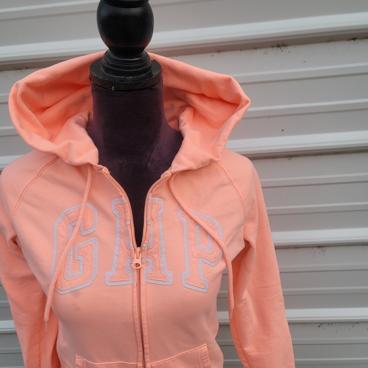 Gap Women's Neon Orange Full Zip Hoodie Sweater Soft Logo Sz S