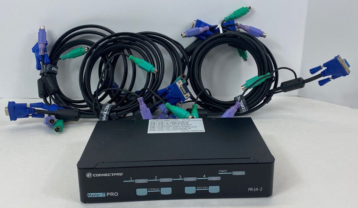 Connect Pro Master-IT PRO PR-14-2 KVM switch 4 ports With Everything Pictured
