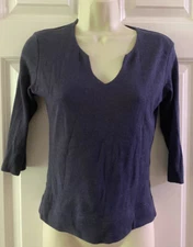 Women So Solid Blue 3/4  Sleeve Casual Work Top Blouse Size S
