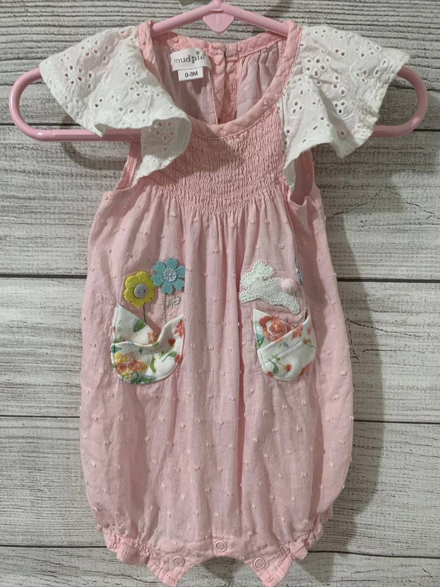 Mud Pie My First Easter Pink Bunny Romper Girl s 0 3 Month eBay