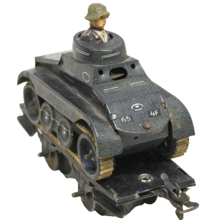 Pequeño tanque mecánico Gescha de 1930 con coche plano calibre 0 Karl Bub Foto 3 de 4