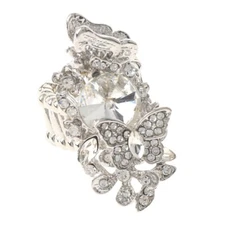 Silver Tone Stretch Metal Ring With  Rhinestone R1253-SCL
