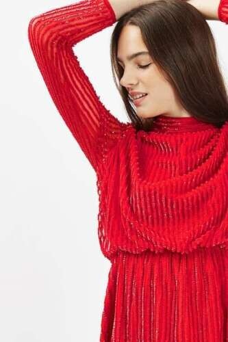 Topshop 80s Sequin Roll Neck Dress Red UK 6 LF7 AA 23 - Picture 5 of 5