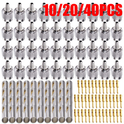 10/20/40Pcs TNC Male Plug Crimp Coax Connector For RG58 RG142 RG400 RG223 Cable