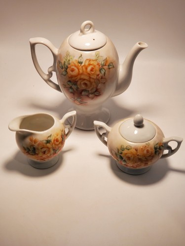 Porcelain Hand-painted Coffee/Tea/Chocolate Pot, Cream & Sugar PrettyYellow Rose - Picture 7 of 8