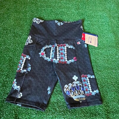 #ad Champion High Rise Jewel Crown Bling Print Compression Biker Shorts Size XS NEW $20.00