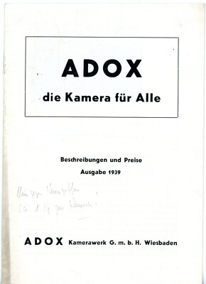 ADOX Prospekt Ausgabe 1939 ADRETTE TRUMF I & II TEMPO ADOKETTE SPORT (Y5204