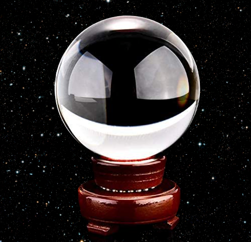 FengShui Clear Glass Crystal Ball with Wood Stand Paperweight Gift Home Decor