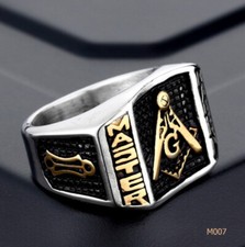 Anillo Masónico One Master Plata Dorado Logo Masón Joyería Rins Talla 7-13