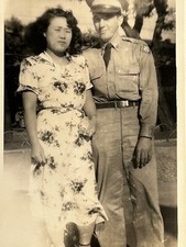 Vtg Photo Of Woman Man In US Military Uniform Army Soldier WW2 Era