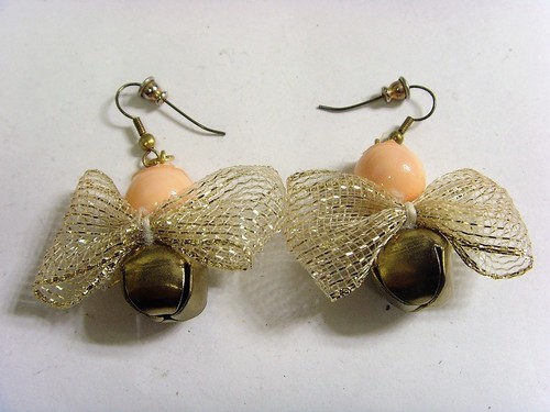 1950s estate rare Vintage Christmas bow jingle bells snowman earrings 50338 - Picture 3 of 4