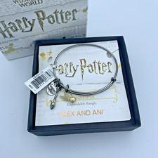 Alex And Ani Harry Potter Silver Tone Broom and Golden Snitch Bracelet NIB