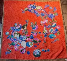 Vintage New Silk Esterel Scarf Made in Italy Orange color with Fruit  33 x 34