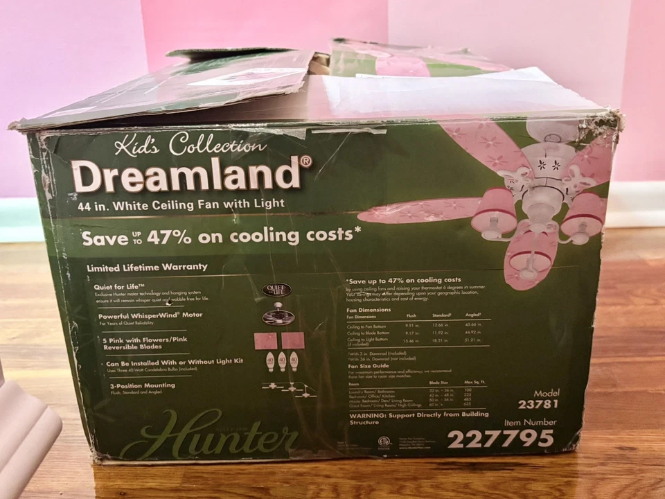 Hunter Kid’s Collection Dreamland 44" Ceiling Fan Pink and Floral  - Image 2 of 3