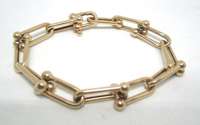 14K Gelbgold Steigbügel U Glieder Hohlglieder Armband 13,26 Gramm / 3 kleine Dellen