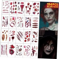 154 PCS Halloween Scar Temporary Tattoos - Horror Zombie Makeup Realistic Fake