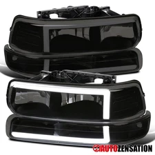 Fit 1999-2002 Silverado 00-06 Suburban Smoke LED Tube Headlights+Bumper Signal