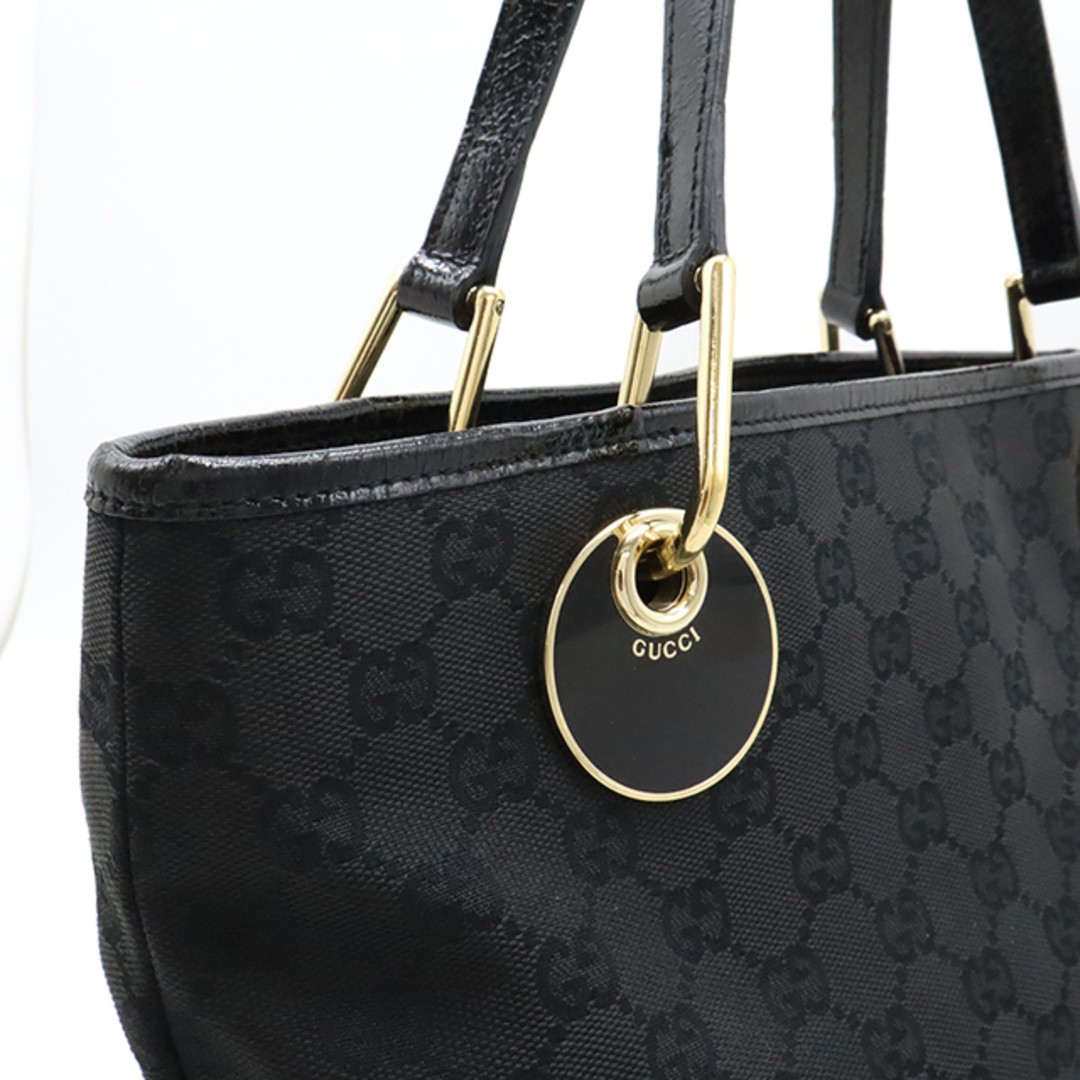 Gucci GG Canvas Tote Bag Black Patent Leather Shoulder Used thumbnail 4