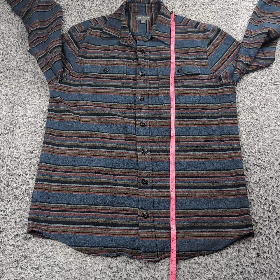 Camisa LL Bean Hombre Mediana Alta Franela Azul Manga Larga Exterior Rayas Informal Foto 4 de 4