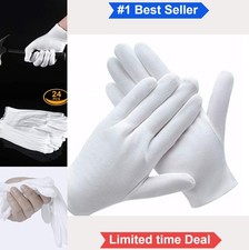 12 Pairs White Cotton Gloves 8.6 Inch for Moisturizing Eczema Dry Hands Serving