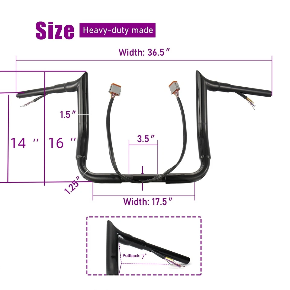 Manillar Fat Meathook 14" precableado 1,5" para Harley Street Electra Glide '96-'06 Foto 2 de 4