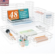 Plastic Drawer Organizer Set Clear Storage Bins Multi-Purpose 48 Pieces New