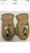 Vintage 1980  Childrens Water Resistant Smurfette Gloves Mittens Tan Winter Wear