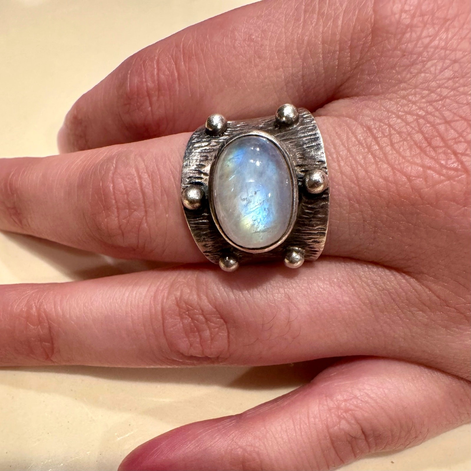 Moonstone Sterling Silver Statement Ring, Size 10 - image 9