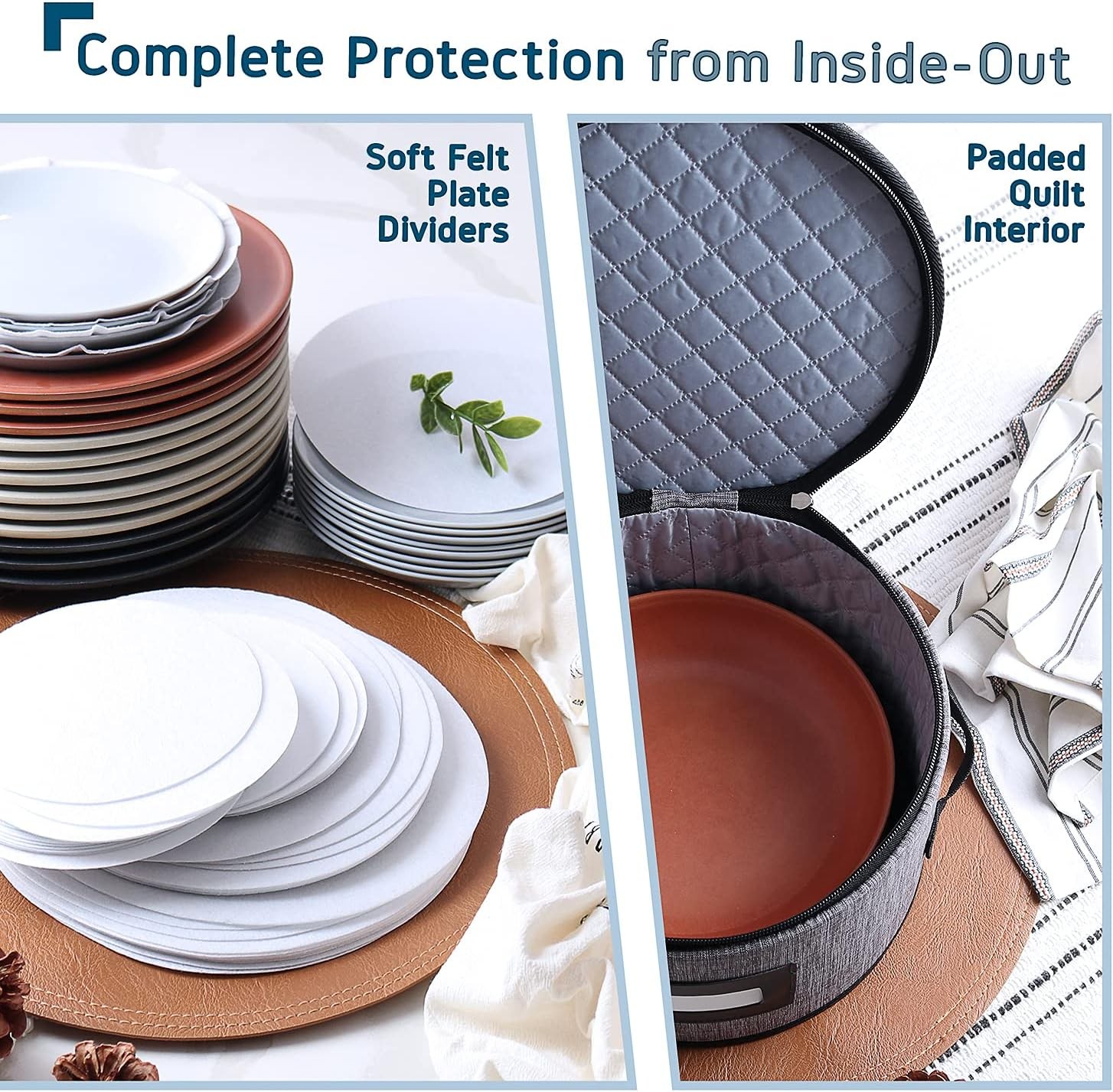 Fine China Storage Containers Hard Shell, 4 Piece Dish Plates Storage, Grey 