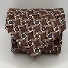 Stafford 100 Silk Tie Men's Brown Tan Gold Cream Blue Beige Geometric Circle