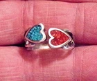 VINTAGE NAVAJO CAST STERLING SILVER AND CRUSHED TURQUOISE AND CORAL RING