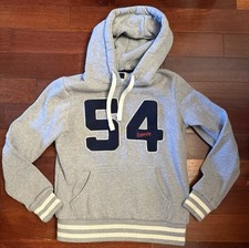 SUPERDRY Women  s Size 6 Gray Blue 54 Lettered Hoodie Thick Cozy Warm Y2K