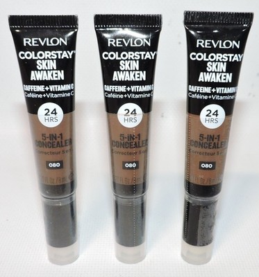 LOT 3 Revlon Colorstay Skin Awaken 5-In-1 Concealer 080 Coffee Vitamin C SEALED